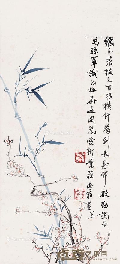  双清图 镜片 设色纸本 74×34cm