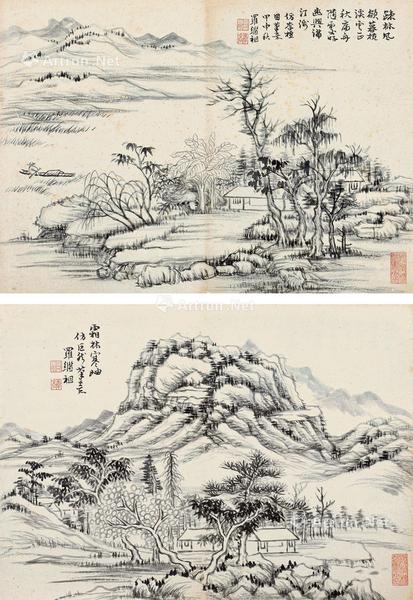  仿古山水 镜片 纸本