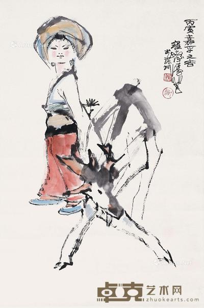  1986年作 人物 立轴 设色纸本 67×45cm