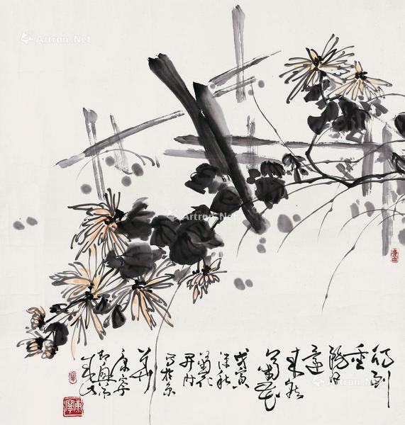  1998年作 菊花 镜片 设色纸本