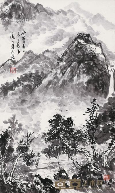  1993年作 山水 立轴 设色纸本 84×41cm