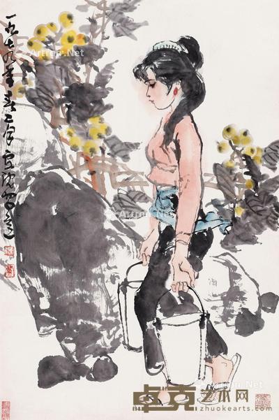  1974年作 人物 镜片 设色纸本 69×46cm