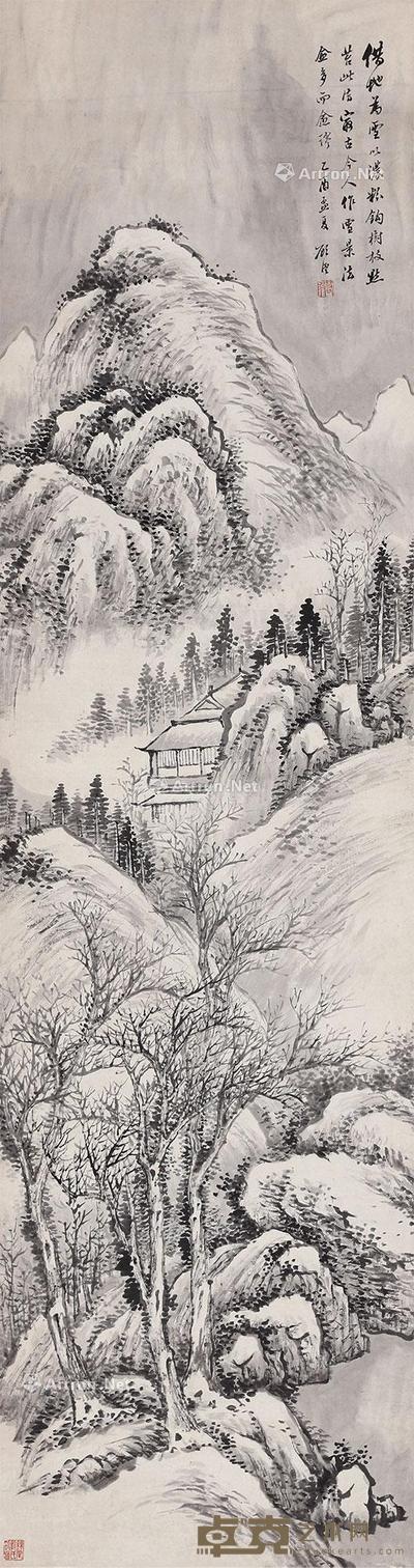  1885年作 山水 立轴 设色纸本 148×40cm