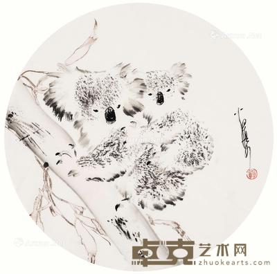  花鸟 团扇 设色纸本 68×68cm