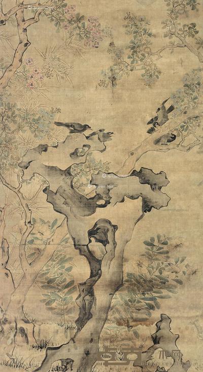  花鸟 立轴 设色绢本 188×102.5cm
