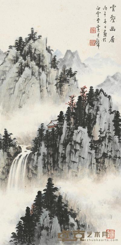  1966年作 云壑幽居 镜心 设色纸本 57×28cm