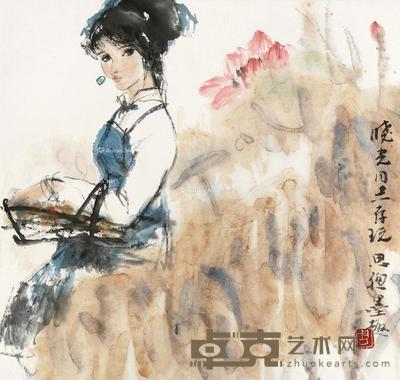  採莲女 镜片 设色纸本 35×35.5cm