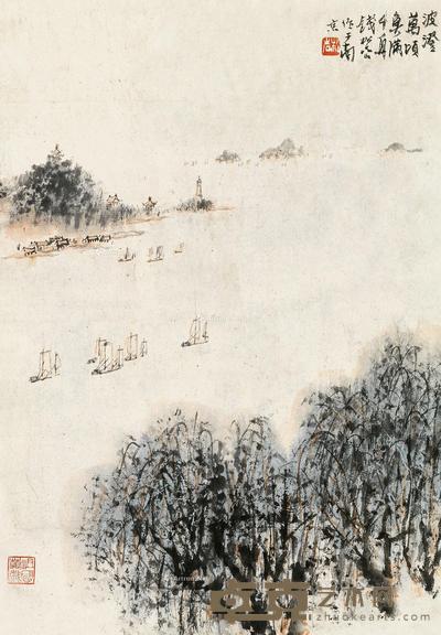  湖山归渔 立轴 设色纸本 46×31.5cm