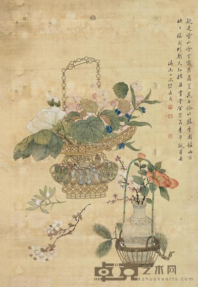  清供图 立轴 设色绢本 54.5×37.5cm
