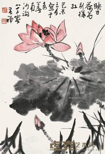  1979年作 映日荷花别样红 立轴 设色纸本 68.5×47cm