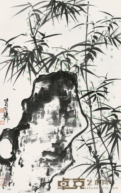  1984年作 竹石双清 立轴 设色纸本 68×44cm