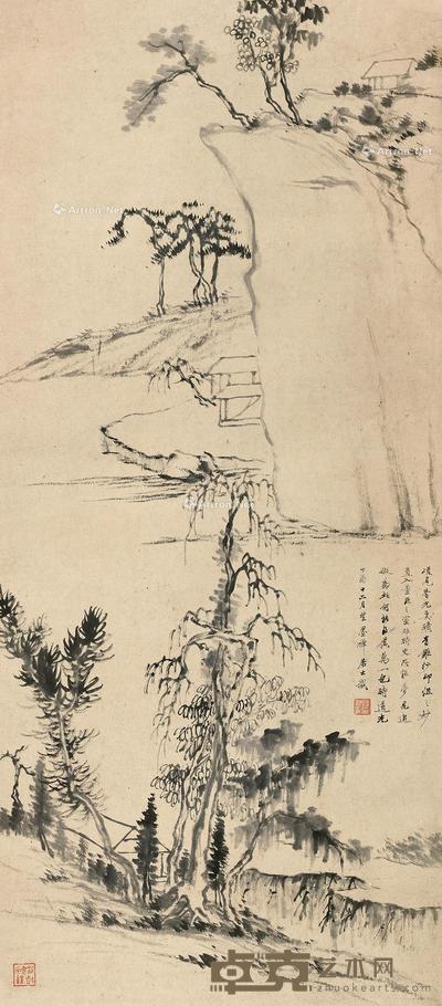  1837年作 董家山水 立轴 水墨纸本 78.5×35cm
