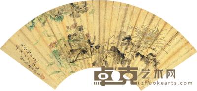  1840年作 秋菊 扇片 设色泥金 17.5×50cm