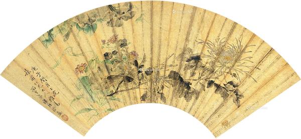  1840年作 秋菊 扇片 设色泥金