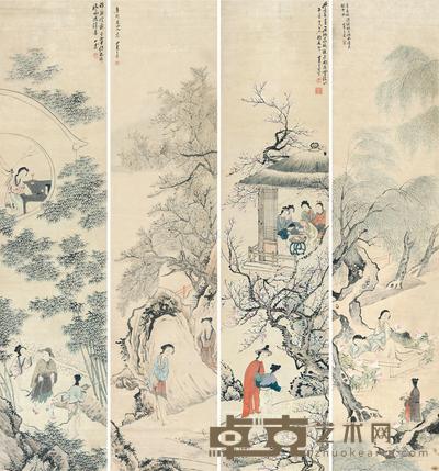  人物 四屏轴 设色纸本 133×30.5cm×4