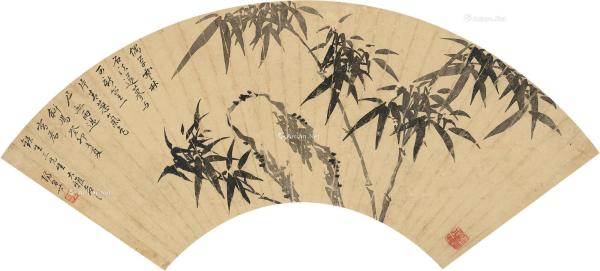  1603年作 竹石图 扇片 水墨绢本