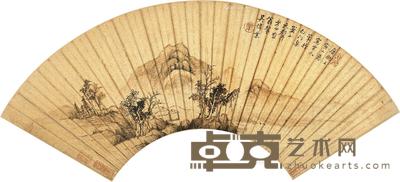  1662年作 山间小筑 扇页 水墨泥金 16×50cm