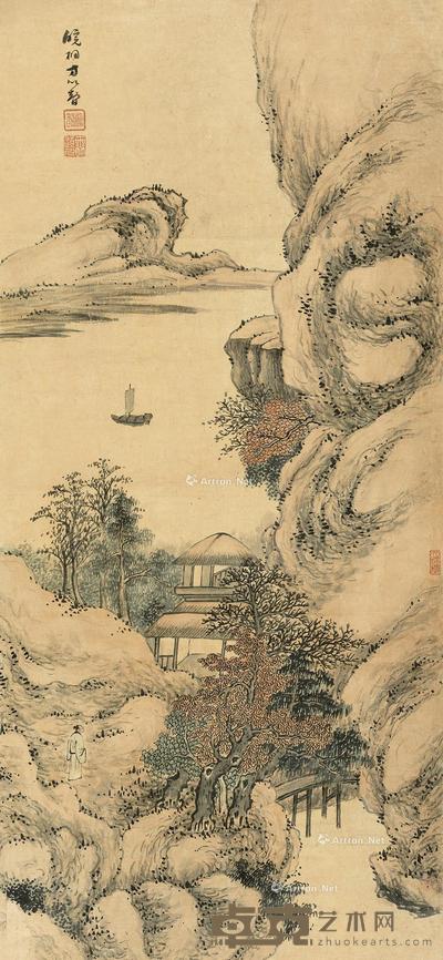  松亭访友图 立轴 水墨纸本 98×45cm