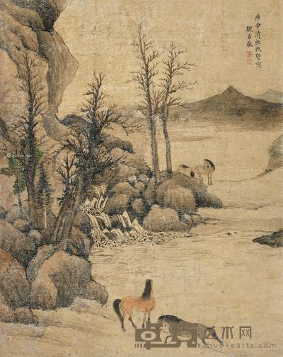  牧马图 立轴 设色泥金 51×40.5cm