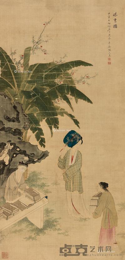  曝书图 立轴 设色绢本 81.5×40cm