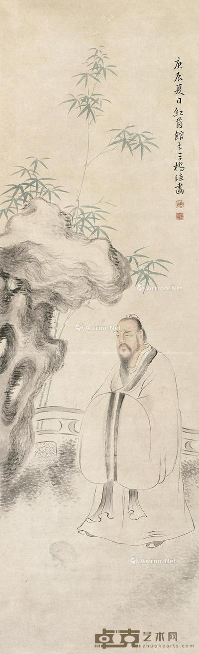 1880年作 拜石图 立轴 设色纸本 111.5×34cm