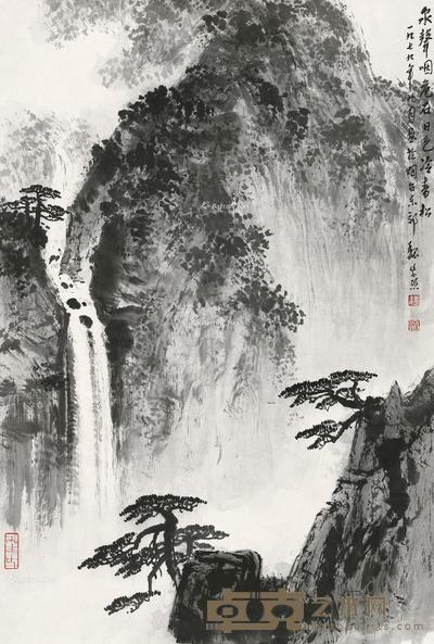  1979年作 松泉飞瀑图 立轴 设色纸本 67×45cm