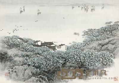  太湖帆影 镜心 设色纸本 35×49.5cm