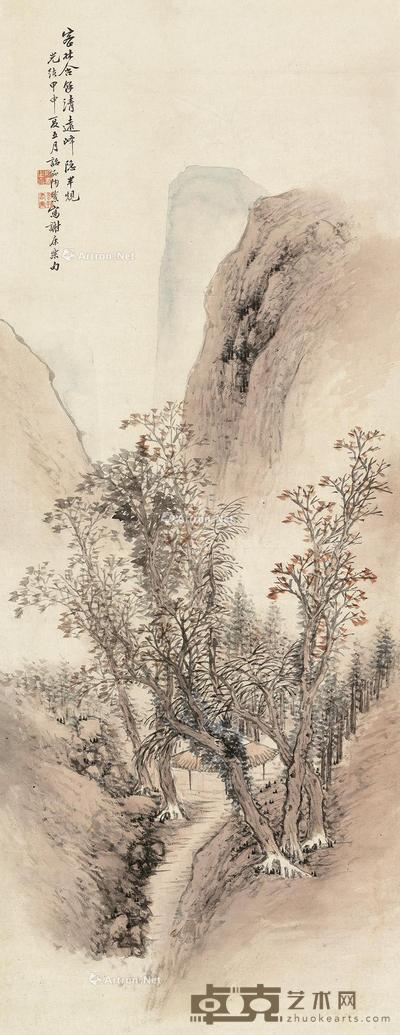 1884年作 谢灵运诗意图 立轴 设色纸本 119×46cm