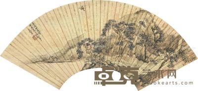  1850年作 放鹤图 扇页 设色泥金 18×52cm