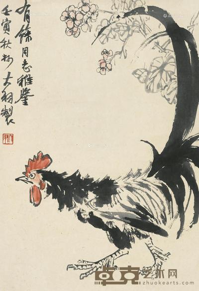  1962年作 大吉图 立轴 设色纸本 64.5×44cm