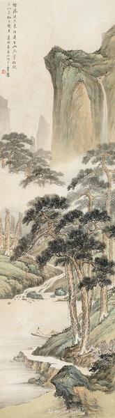  松涛泛舟图 立轴 设色纸本