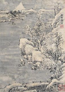  雪景图 镜框 纸本