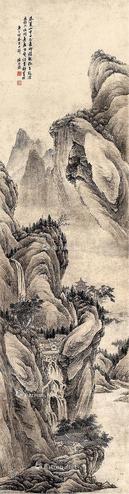  春山行旅图 立轴 设色绢本