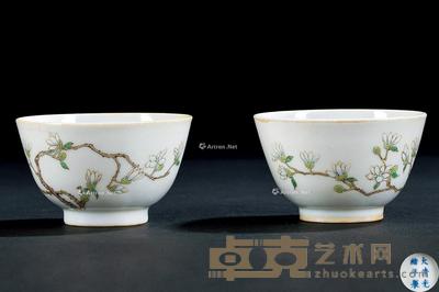 * 清光绪 粉彩玉兰花杯 （一对） 直径6.9cm；高7.3cm