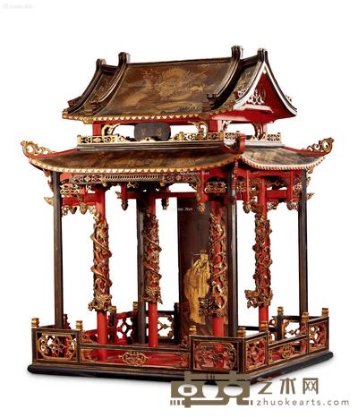* 清 金漆木雕圣旨亭 高88cm;宽65cm;深58cm