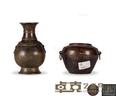 * 清 铜香炉、香瓶 （一组两件） 高1 9.5cm；高2 5.5cm