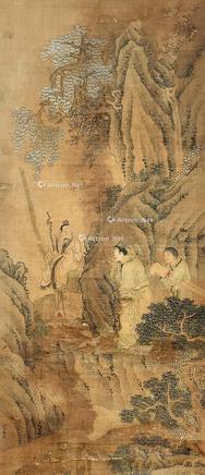  访友图 立轴 绢本