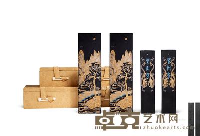  民国 曹素功紫玉光、天保九如墨 （一组四笏） 长1 9.2cm×2；重1 35.6g×2；长2 11.6cm×2；重2 71.3g×2