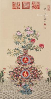  1888年作 花卉 轴 设色绢本