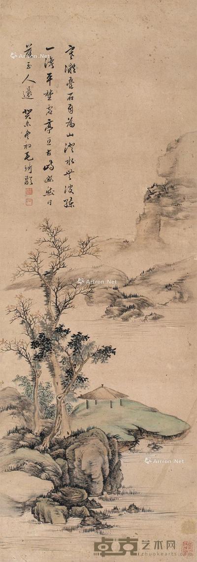1703年作 山水 镜心 设色纸本 106×37cm