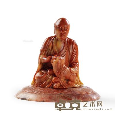  清 寿山石戏狮罗汉摆件 高8.2cm