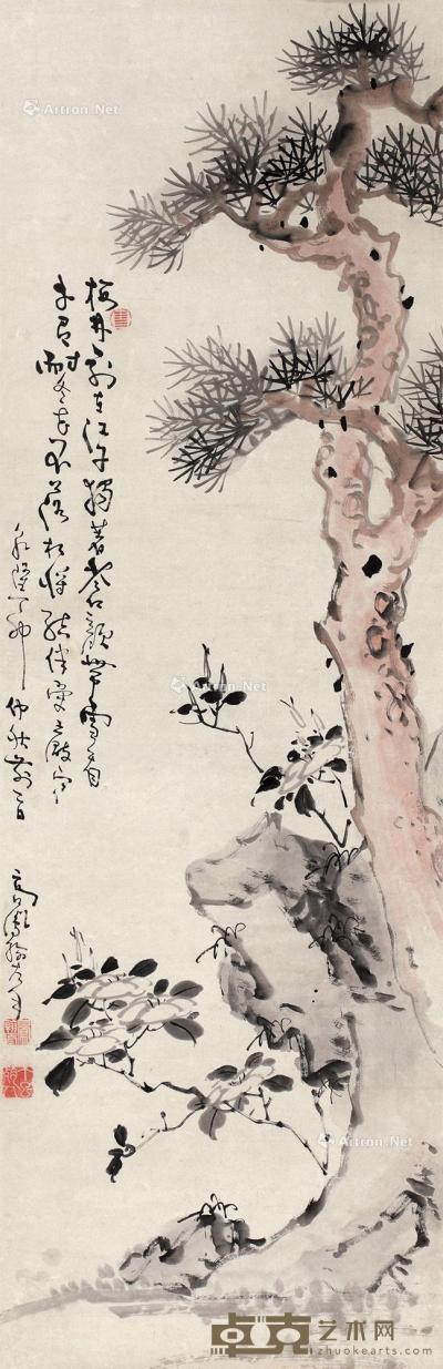  1747年作 松石藤花 镜心 设色纸本 139×45cm