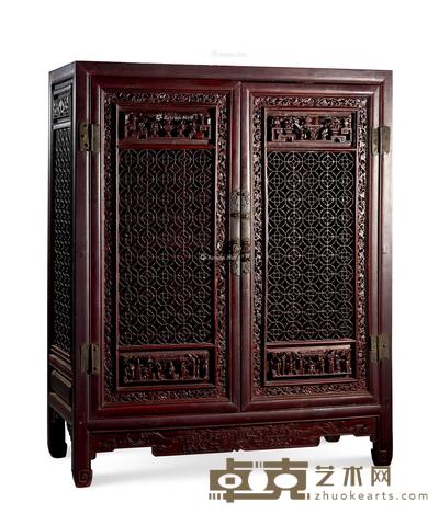 * 清 柿漆木雕博古纹茶橱 高90cm;宽72cm;深33cm