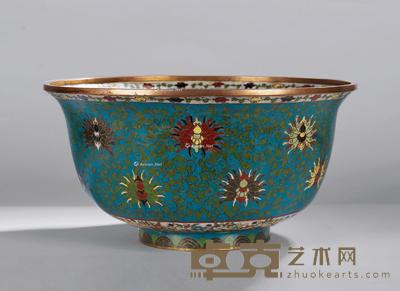 * 明晚期 铜掐丝珐琅花卉十字金刚杵纹大净水盆 直径24.3cm