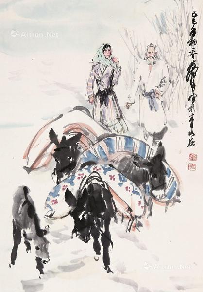  运粮图 立轴 设色纸本