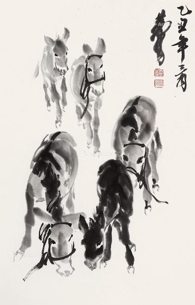  群驴图 立轴 水墨纸本