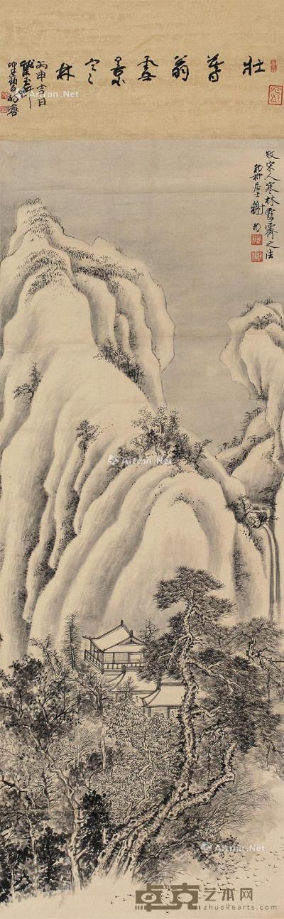  寒林雪霁图 轴 水墨纸本 78×28cm