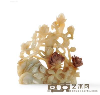  清 寿山石雕玉兰花摆件 高15.5cm