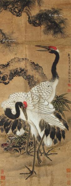  鹤寿延年 镜心 设色纸本