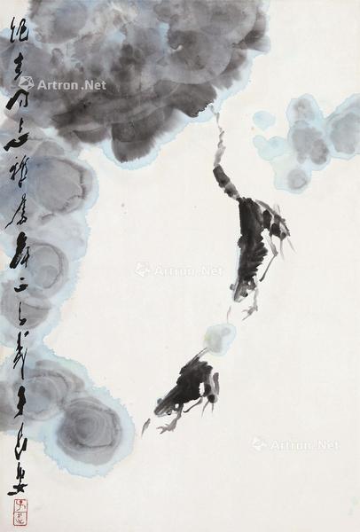  蛙戏图 镜心 设色纸本